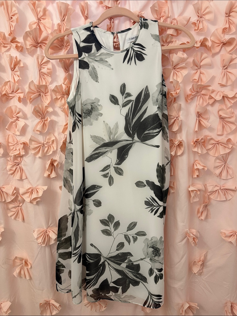 Calvin Klein Black & White Botanical Shift Dress